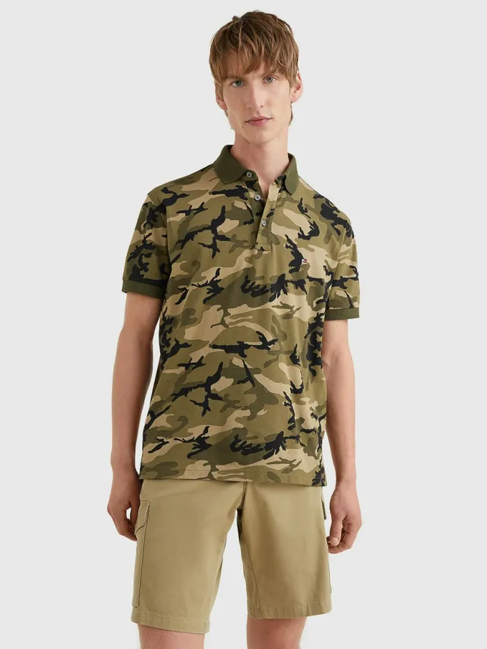 Tommy Hilfiger Camo Print Regular Fit Polo Olive Camo Mens Polo Shirts Gift for Friend Tommy Hilfiger Camo Print Regular Fit Polo Olive Camo Mens Polo Shirts Gift for Friend
