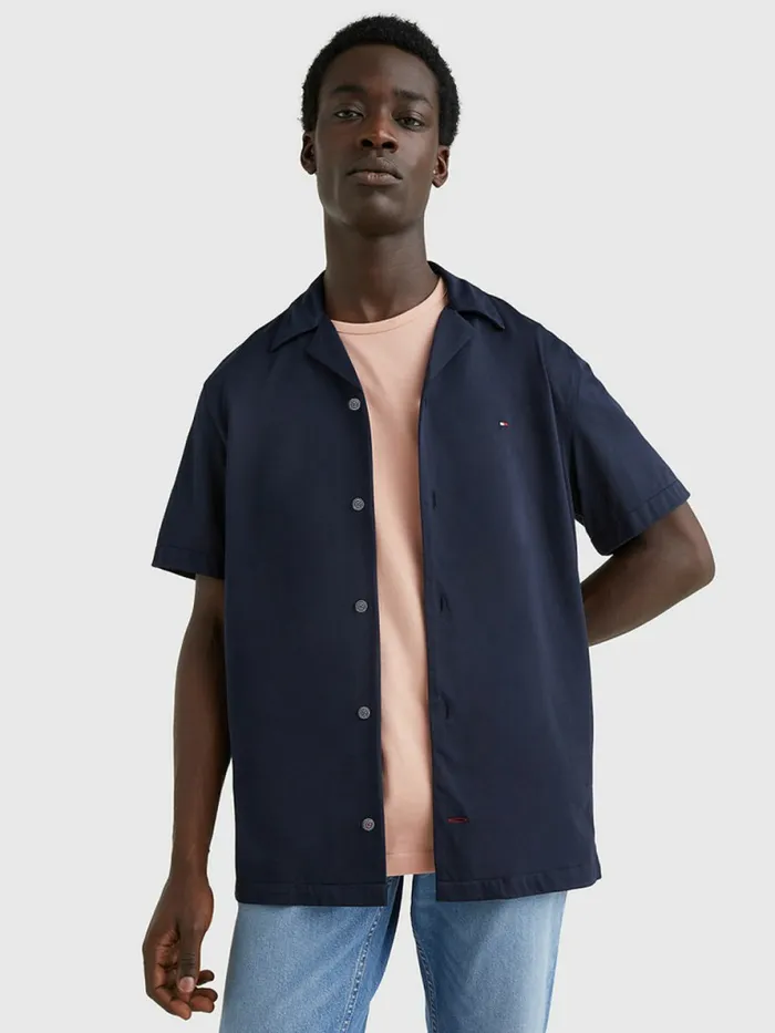 Tommy Hilfiger Camp Collar Short Sleeve Shirt Desert Sky Mens Shirts Casaul