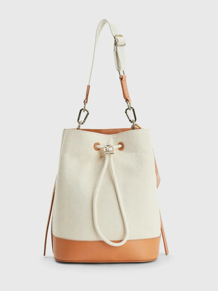 Tommy Hilfiger Canvas Crest Bucket Bag Desert Sand Dune Womens Bags Gift for Friend Tommy Hilfiger Canvas Crest Bucket Bag Desert Sand Dune Womens Bags Gift for Friend