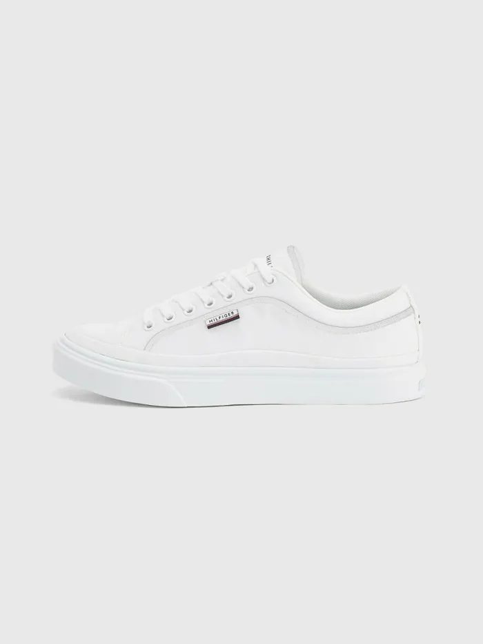 Tommy Hilfiger Canvas Cupsole Trainers White Mens Sandals Sliders and Flip Flops On Sale