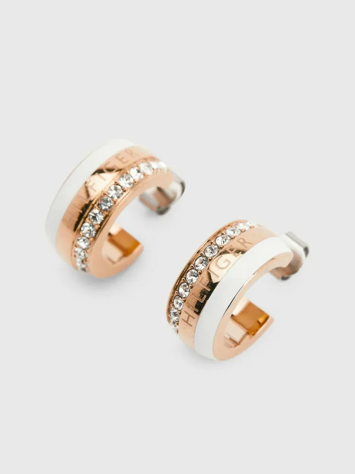 Tommy Hilfiger Carnation GoldTone CrystalEmbellished Hoop Earrings Carnation Gold Womens Jewellery