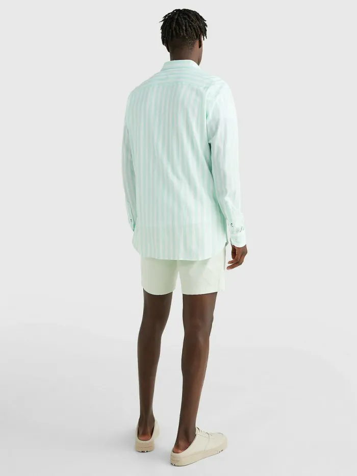 Tommy Hilfiger Casual Knitted Stripe Shirt Minty EssenceWhite Mens Shirts Fashion