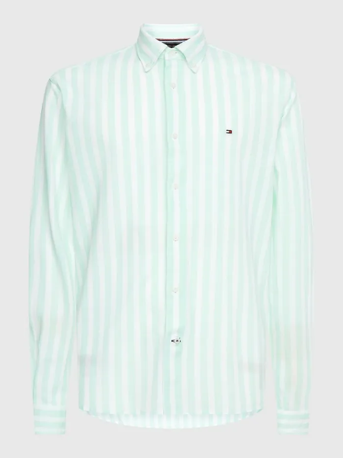 Tommy Hilfiger Casual Knitted Stripe Shirt Minty EssenceWhite Mens Shirts Fashion