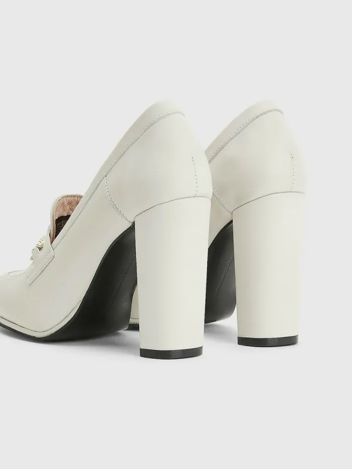 Tommy Hilfiger Chain High Heel Loafers White Dove Womens Pumps Casaul