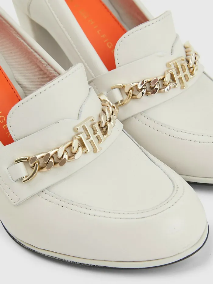 Tommy Hilfiger Chain High Heel Loafers White Dove Womens Pumps Casaul