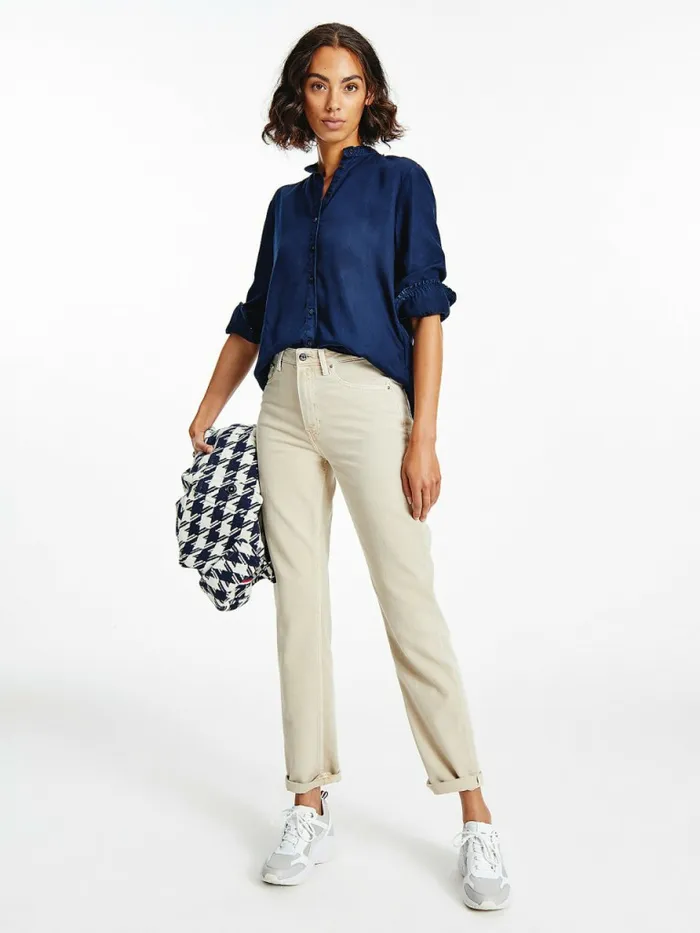 Tommy Hilfiger Chambray Relaxed Fit Frilled Collar Shirt Dark Wash Womens Shirts and Blouses Popular Tommy Hilfiger Chambray Relaxed Fit Frilled Collar Shirt Dark Wash Womens Shirts and Blouses Popular