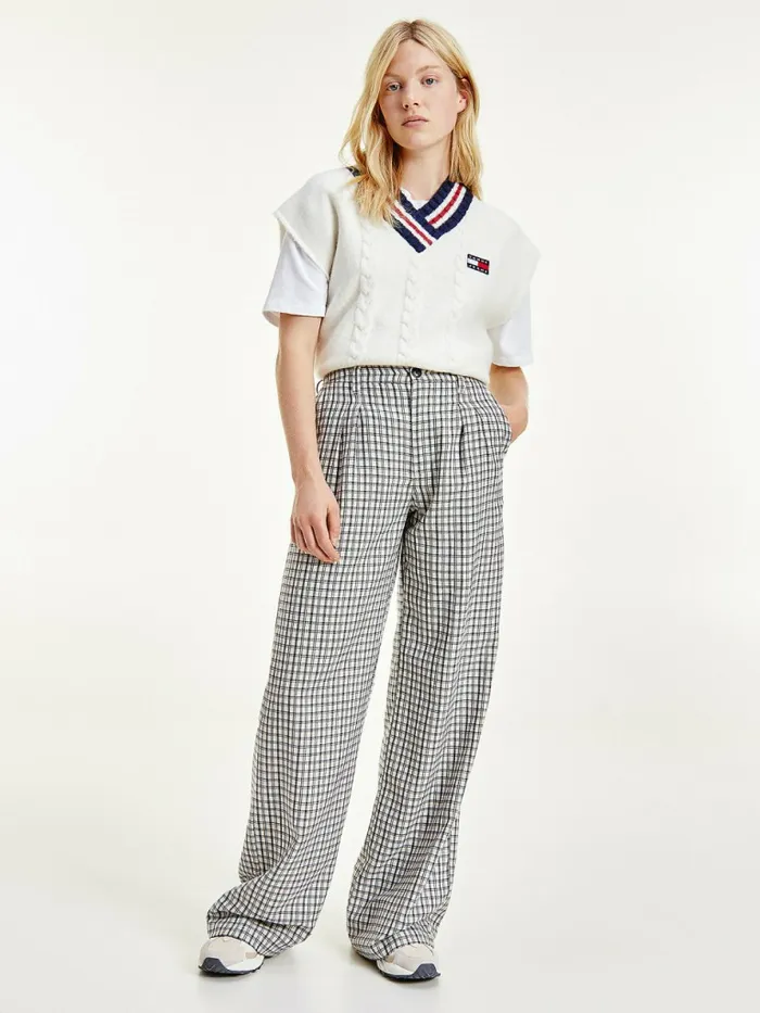 Tommy Hilfiger Check Relaxed Fit Wide Leg Trousers Two Tone Plaid Womens Trousers Tommy Hilfiger Check Relaxed Fit Wide Leg Trousers Two Tone Plaid Womens Trousers