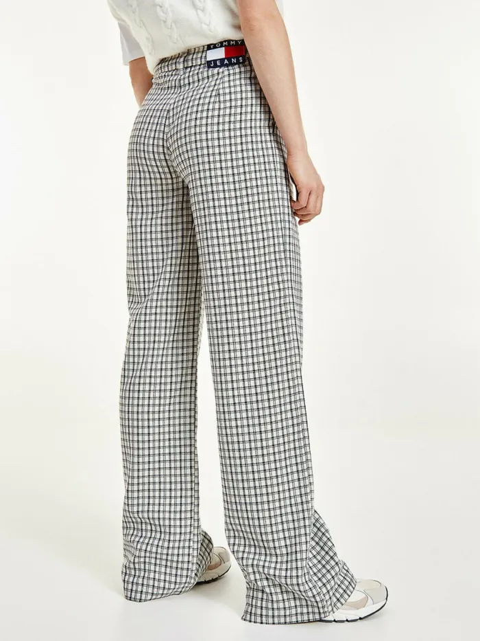 Tommy Hilfiger Check Relaxed Fit Wide Leg Trousers Two Tone Plaid Womens Trousers