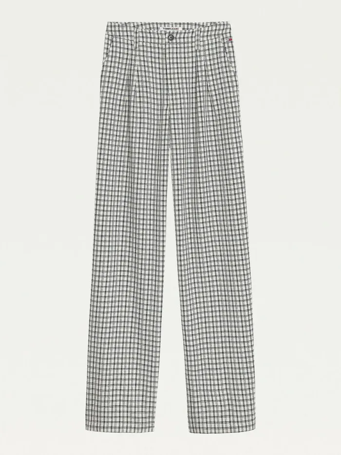 Tommy Hilfiger Check Relaxed Fit Wide Leg Trousers Two Tone Plaid Womens Trousers