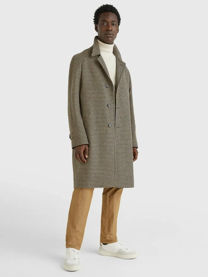 Tommy Hilfiger Check Wool Blend Slim Fit Coat Beige Mens Coats and Jackets Near Me