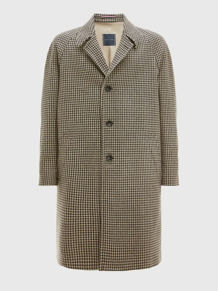 Tommy Hilfiger Check Wool Blend Slim Fit Coat Beige Mens Coats and Jackets Near Me