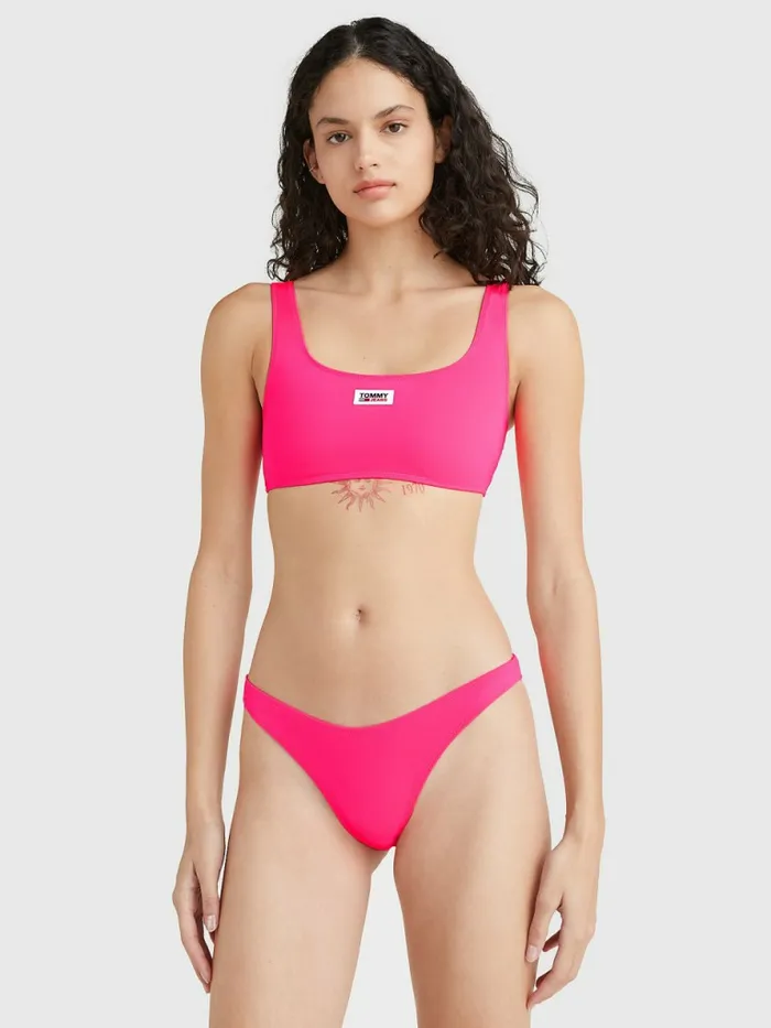Tommy Hilfiger Cheeky Fit High Leg Bikini Bottoms Hyper Pink Womens Swimwear Near Me