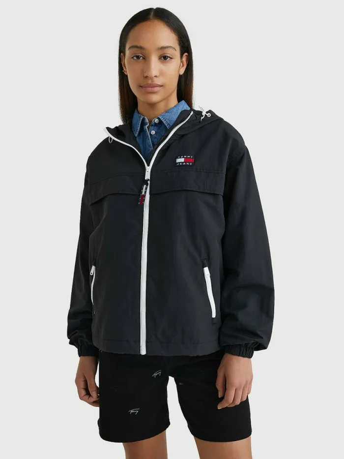 Tommy Hilfiger Chicago Hooded Windbreaker Black Womens Coats and Jackets Sale Tommy Hilfiger Chicago Hooded Windbreaker Black Womens Coats and Jackets Sale