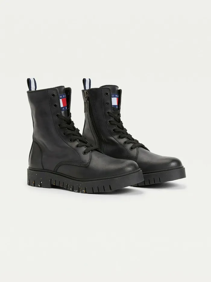 Tommy Hilfiger Chunky Cleat LaceUp Boots Black Womens Boots Gift Ideas
