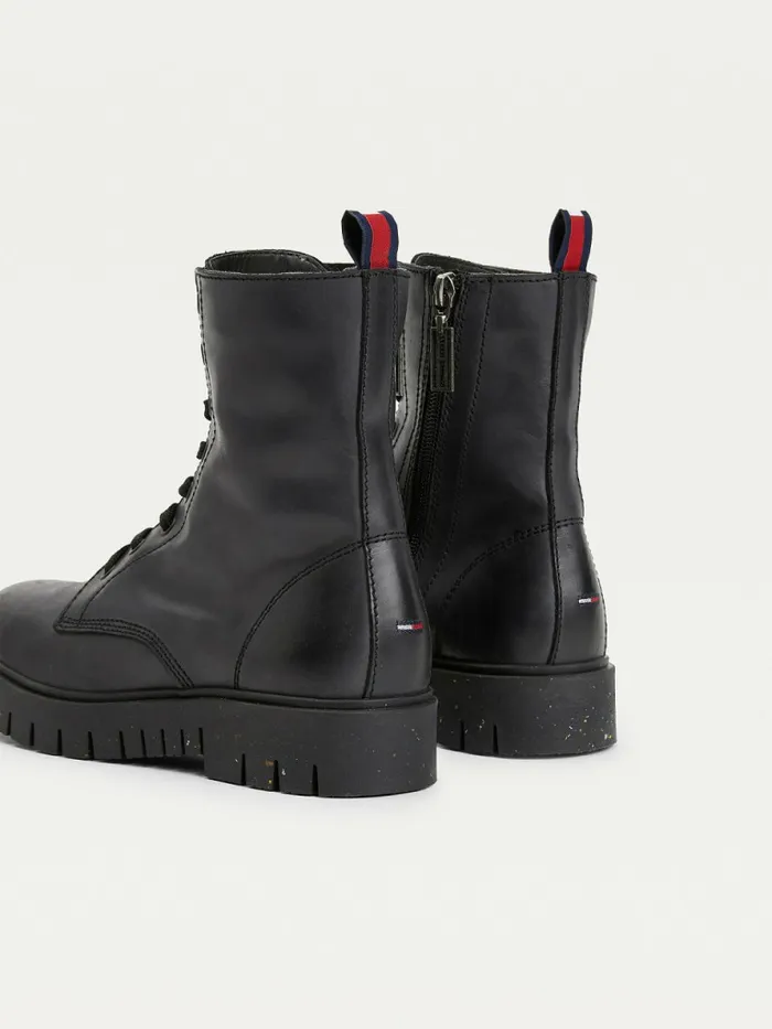 Tommy Hilfiger Chunky Cleat LaceUp Boots Black Womens Boots Gift Ideas