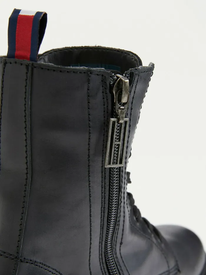 Tommy Hilfiger Chunky Cleat LaceUp Boots Black Womens Boots Gift Ideas