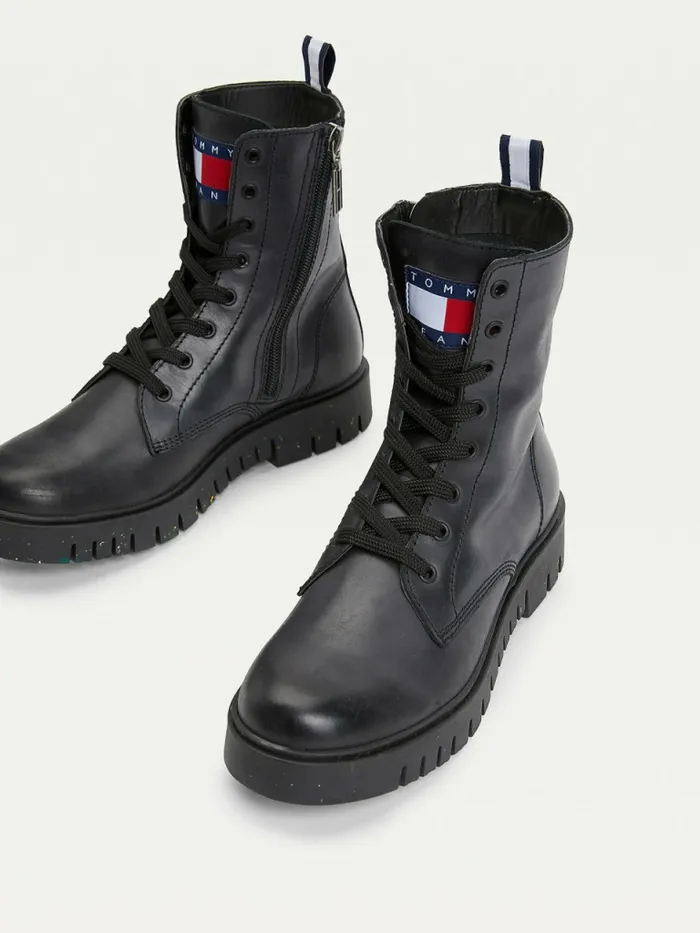 Tommy Hilfiger Chunky Cleat LaceUp Boots Black Womens Boots Gift Ideas