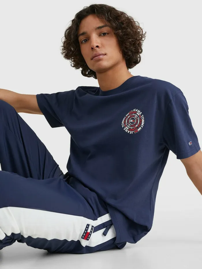 Tommy Hilfiger Circular Back Logo TShirt Twilight Navy Mens TShirts Sale