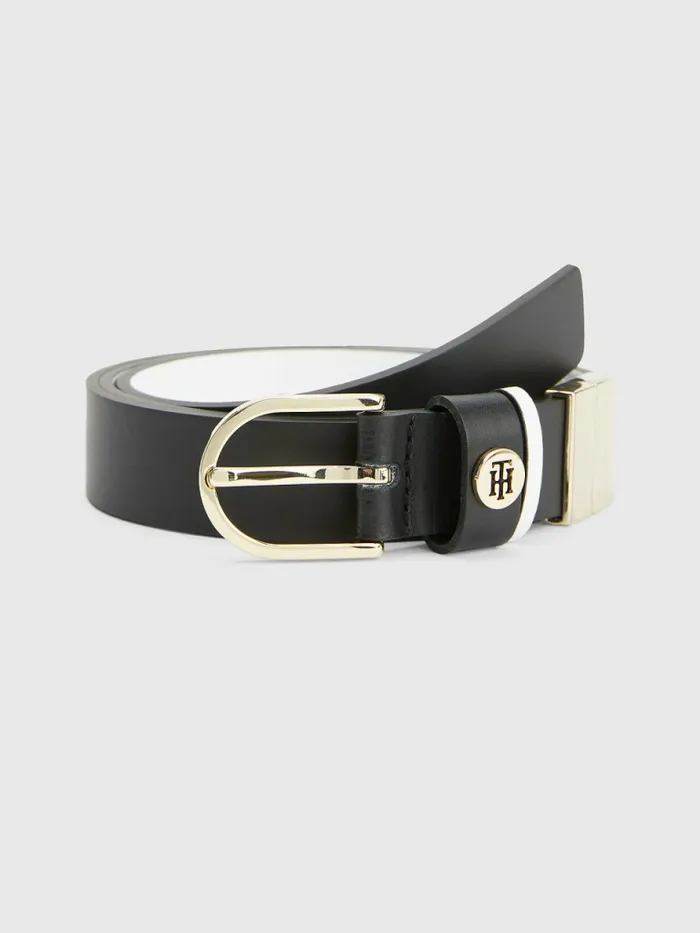 Tommy Hilfiger Classics Reversible Organic Leather Belt Black Ecru Mix Womens Belts On Sale
