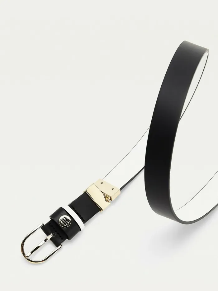 Tommy Hilfiger Classics Reversible Organic Leather Belt Black Ecru Mix Womens Belts On Sale