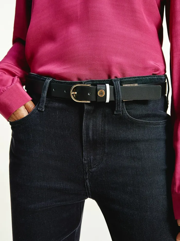 Tommy Hilfiger Classics Reversible Organic Leather Belt Black Ecru Mix Womens Belts On Sale