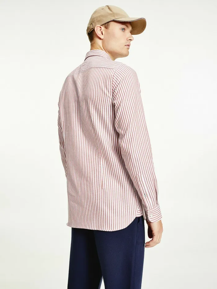 Tommy Hilfiger Classics Stripe Slim Fit Dobby Shirt Dusty CopperWhite Mens Shirts Gift for Friend