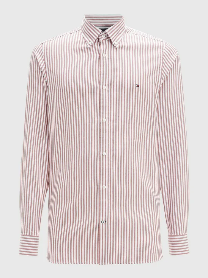 Tommy Hilfiger Classics Stripe Slim Fit Dobby Shirt Dusty CopperWhite Mens Shirts Gift for Friend
