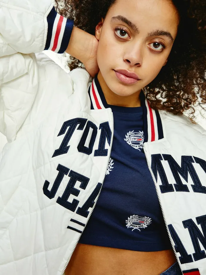 Tommy Hilfiger College Diamond Quilted ZipThru Jacket Ecru Womens Coats and Jackets On Sale