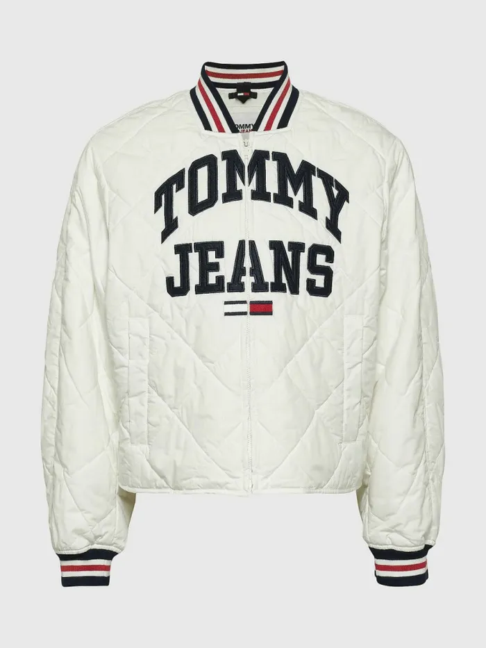 Tommy Hilfiger College Diamond Quilted ZipThru Jacket Ecru Womens Coats and Jackets On Sale