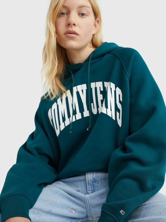 Tommy Hilfiger College Relaxed Fit Hoody Rainforest Green Womens Sweatshirts and Hoodies Popular