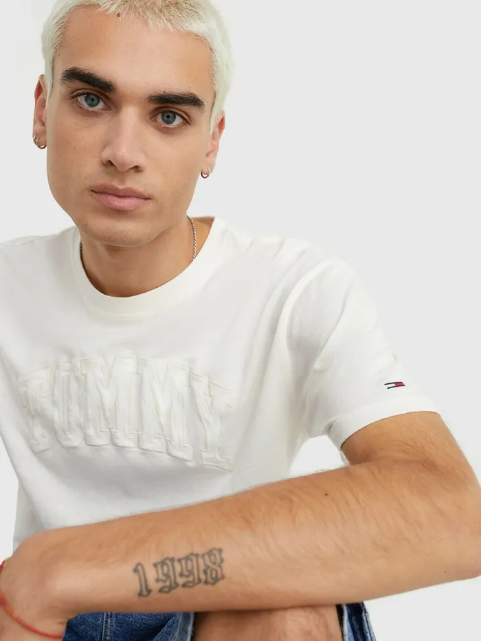 Tommy Hilfiger College Varsity Logo TShirt Ancient White Mens TShirts Sale