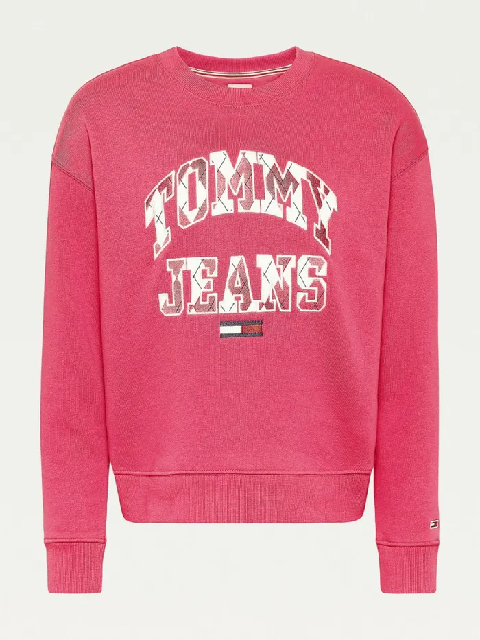 Tommy Hilfiger Collegiate Argyle Logo Sweatshirt Cranberry Crush Womens Sweatshirts and Hoodies Cheap On Sale