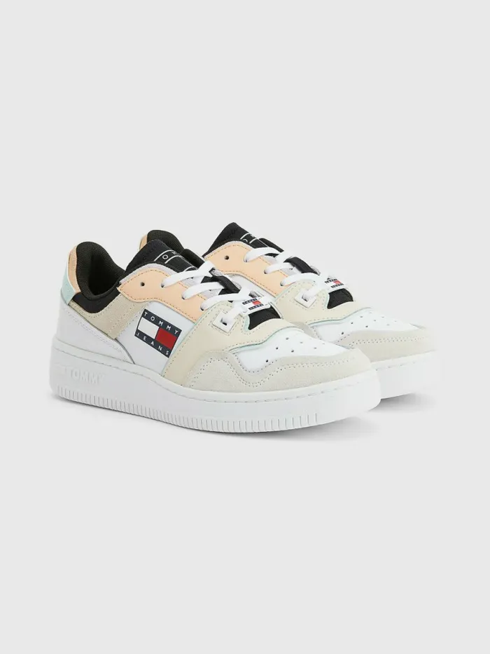 Tommy Hilfiger ColourBlocked Basket Trainers White Womens Trainers Popular