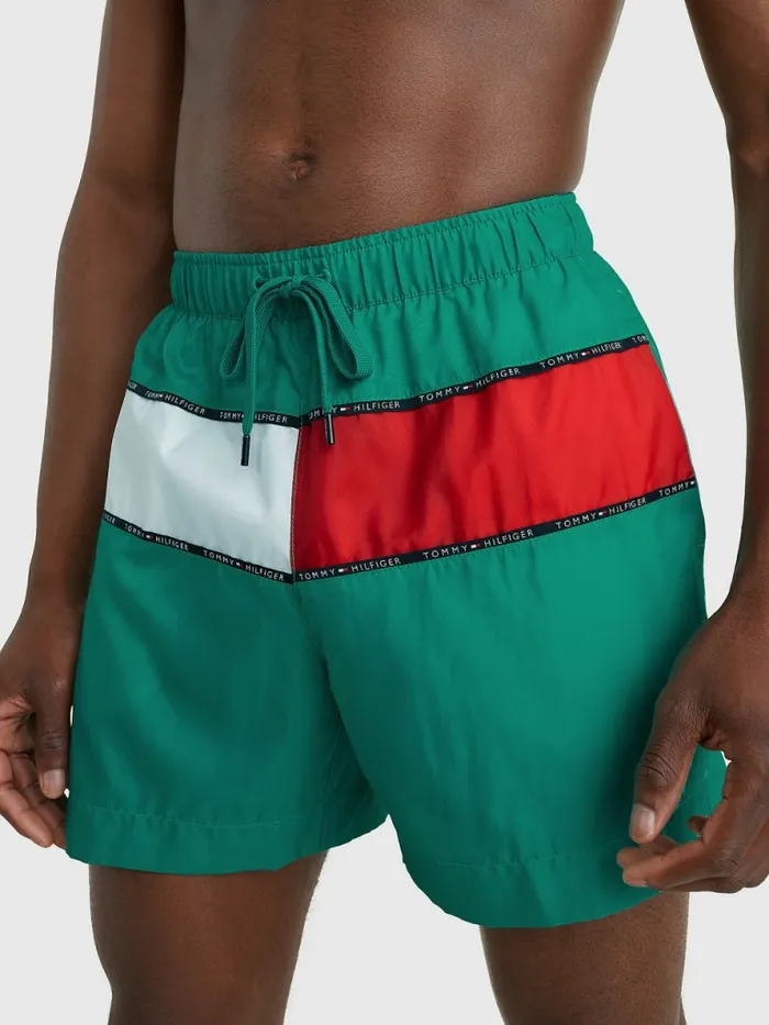 Tommy Hilfiger ColourBlocked Mid Length Swim Shorts Maui Green Mens Swimwear On Sale Tommy Hilfiger ColourBlocked Mid Length Swim Shorts Maui Green Mens Swimwear On Sale