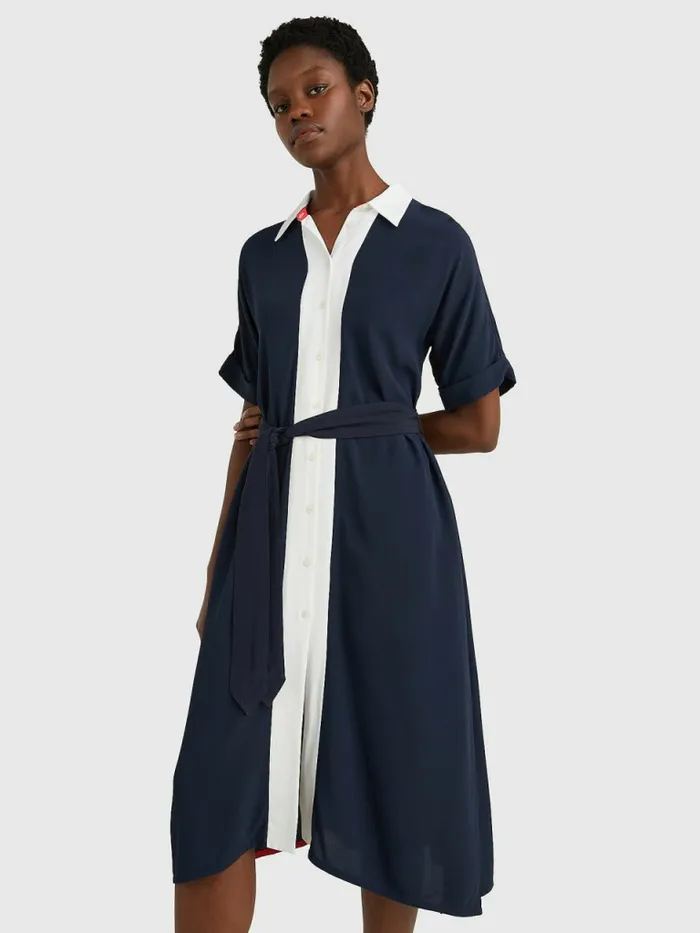Tommy Hilfiger ColourBlocked Midi Shirt Dress Desert Sky Womens Dresses and Jumpsuits Online Tommy Hilfiger ColourBlocked Midi Shirt Dress Desert Sky Womens Dresses and Jumpsuits Online