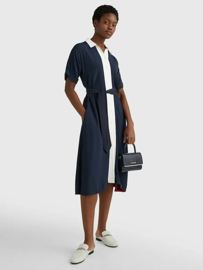 Tommy Hilfiger ColourBlocked Midi Shirt Dress Desert Sky Womens Dresses and Jumpsuits Online