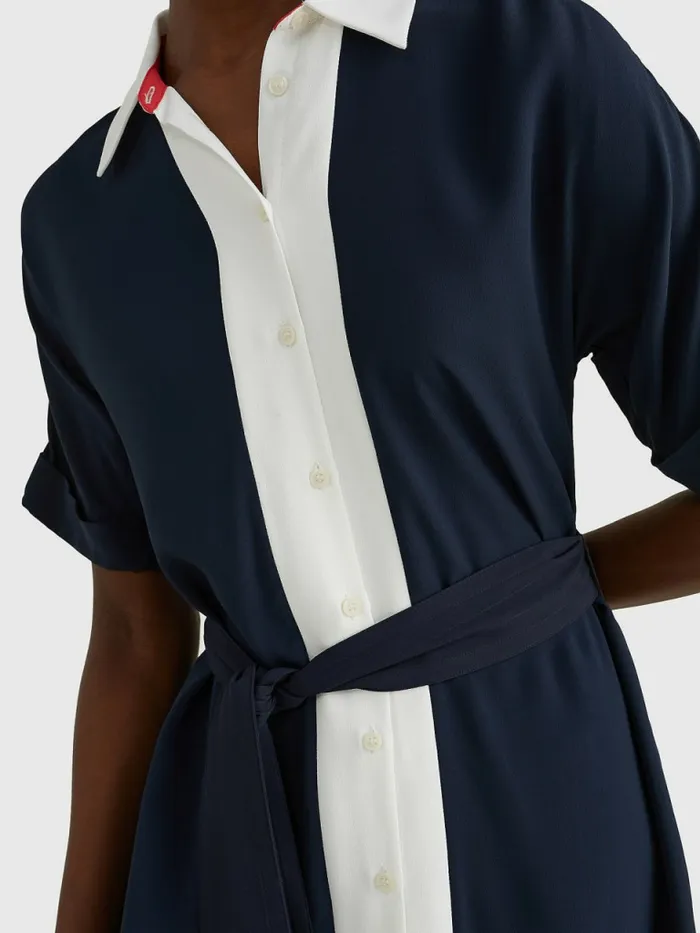 Tommy Hilfiger ColourBlocked Midi Shirt Dress Desert Sky Womens Dresses and Jumpsuits Online