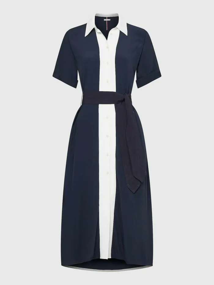Tommy Hilfiger ColourBlocked Midi Shirt Dress Desert Sky Womens Dresses and Jumpsuits Online