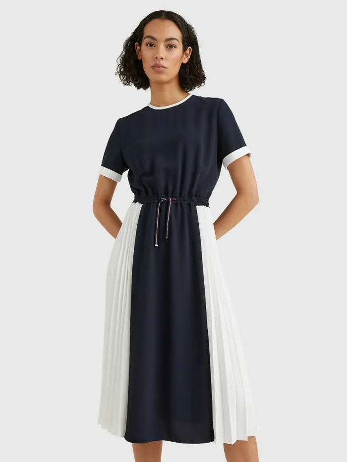 Tommy Hilfiger ColourBlocked Pleated Midi Dress Desert SkyEcru Colorblock Womens Dresses and Jumpsuits Fashion Tommy Hilfiger ColourBlocked Pleated Midi Dress Desert SkyEcru Colorblock Womens Dresses and Jumpsuits Fashion