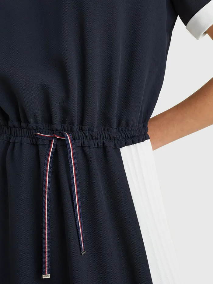 Tommy Hilfiger ColourBlocked Pleated Midi Dress Desert SkyEcru Colorblock Womens Dresses and Jumpsuits Fashion
