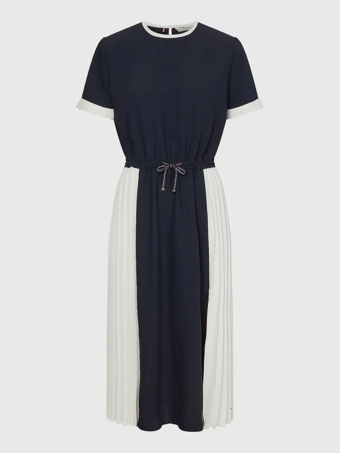 Tommy Hilfiger ColourBlocked Pleated Midi Dress Desert SkyEcru Colorblock Womens Dresses and Jumpsuits Fashion