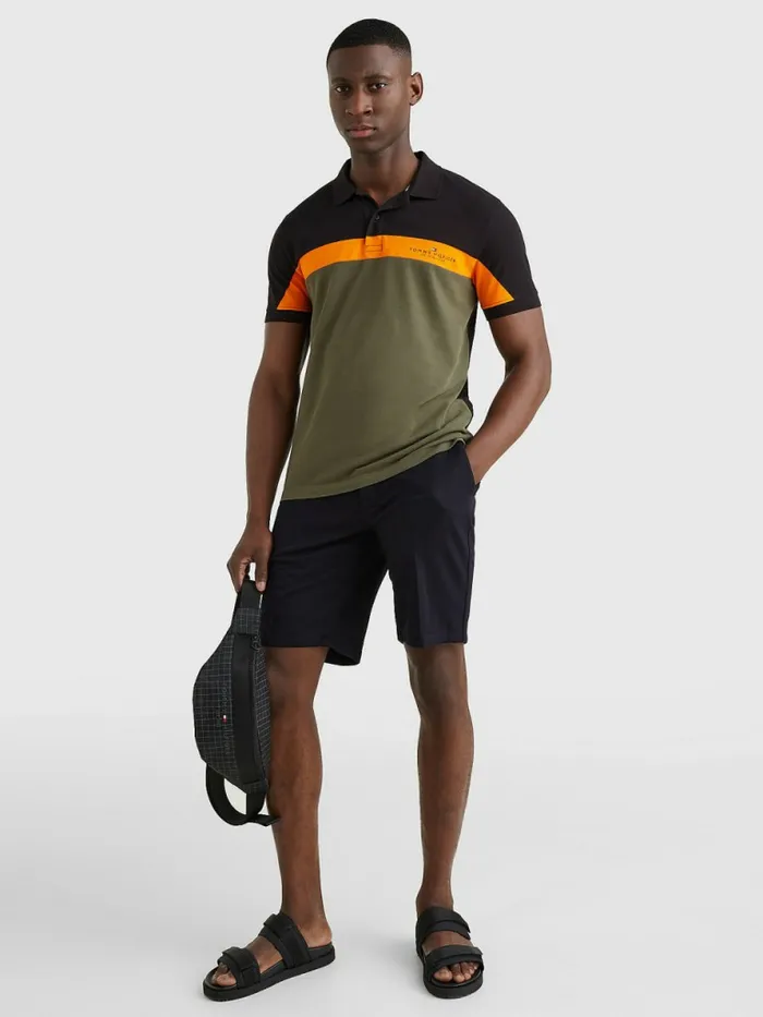 Tommy Hilfiger ColourBlocked Regular Fit Polo BlackHawaiian OrangArmy Green Mens Polo Shirts Gift 4 You