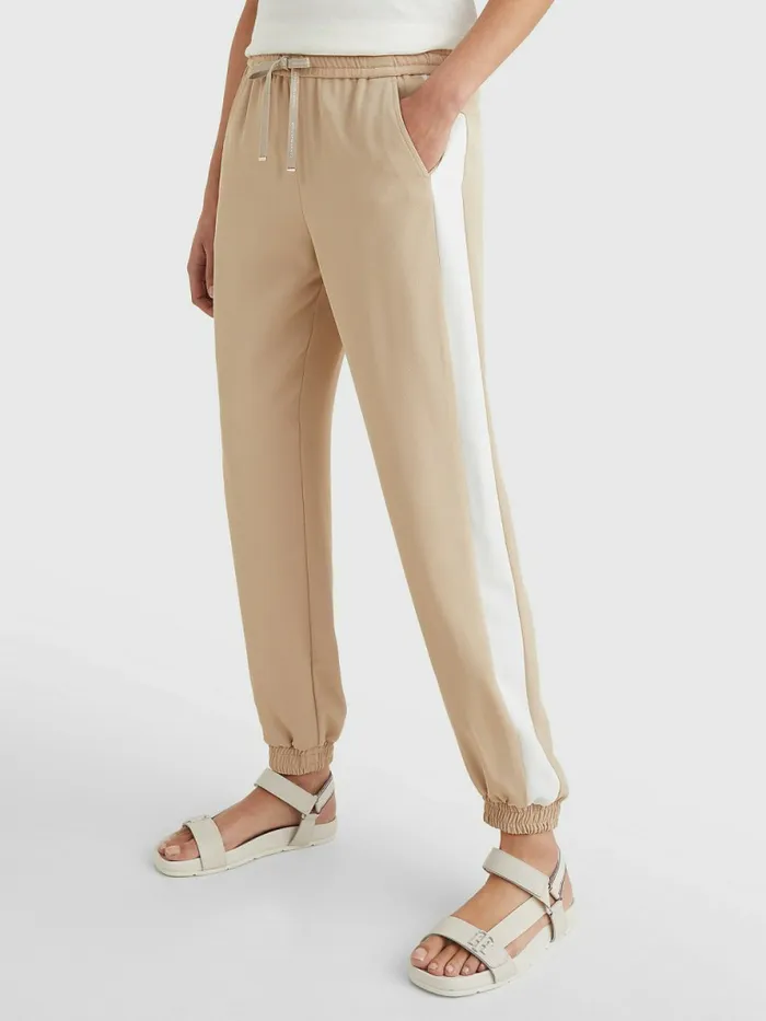 Tommy Hilfiger ColourBlocked Relaxed Fit Joggers BeigeEcru Color Block Womens Trousers Tommy Hilfiger ColourBlocked Relaxed Fit Joggers BeigeEcru Color Block Womens Trousers