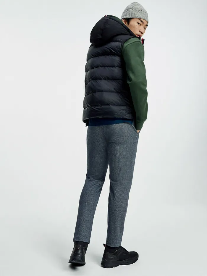 Tommy Hilfiger Contrast Fabric Hooded Vest Black Mens Coats and Jackets Cheap On Sale