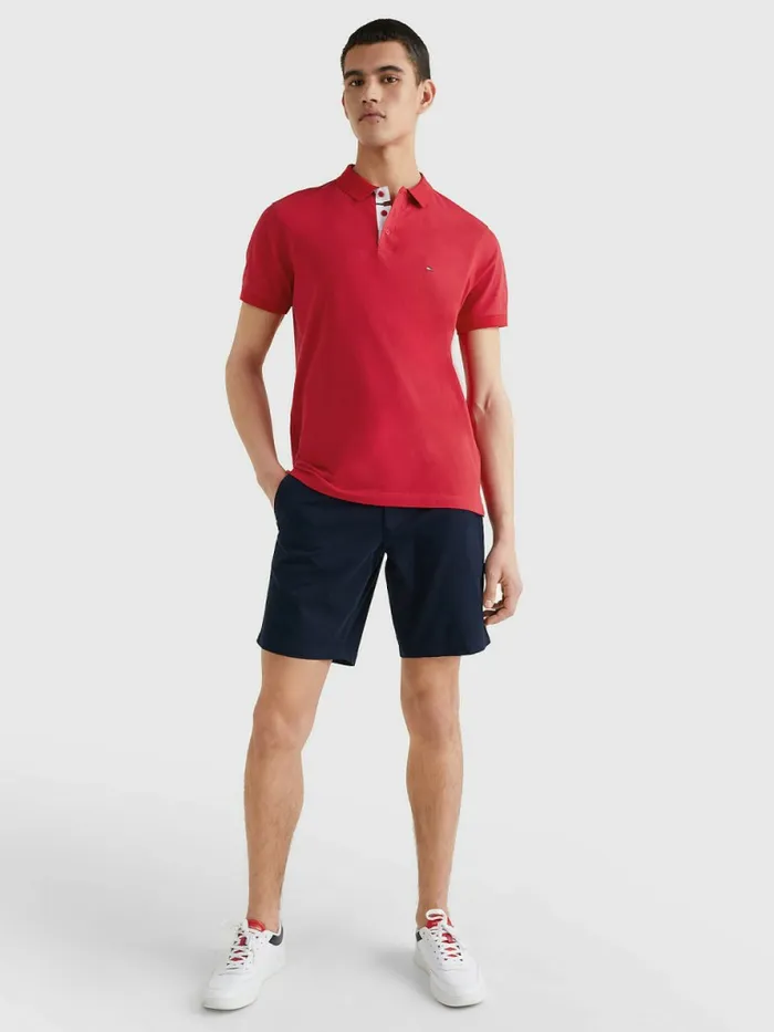 Tommy Hilfiger Contrast Placket Regular Fit Polo Primary Red Mens Polo Shirts Fashion