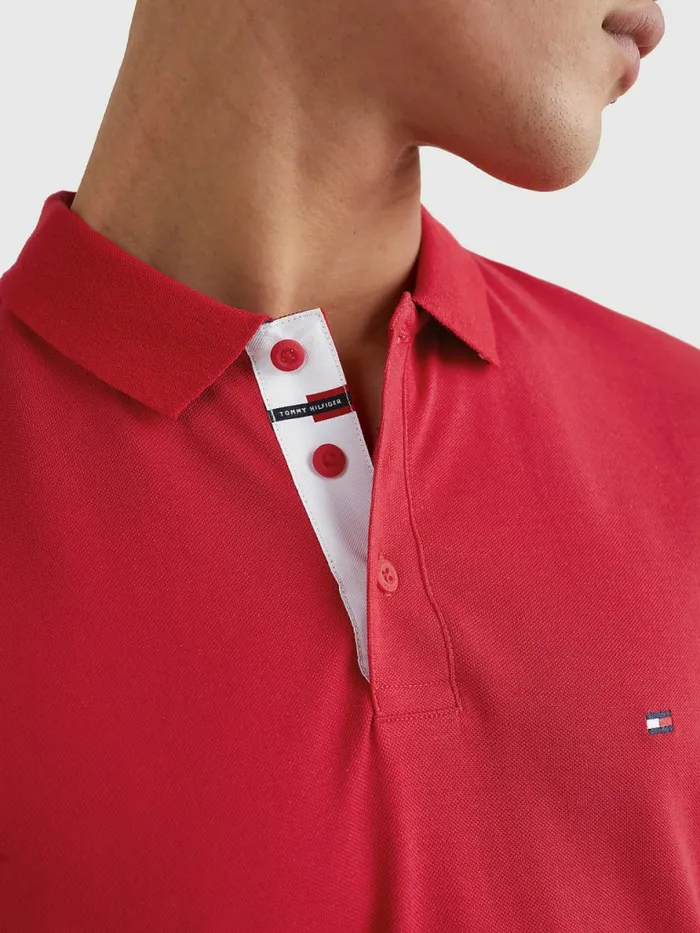 Tommy Hilfiger Contrast Placket Regular Fit Polo Primary Red Mens Polo Shirts Fashion