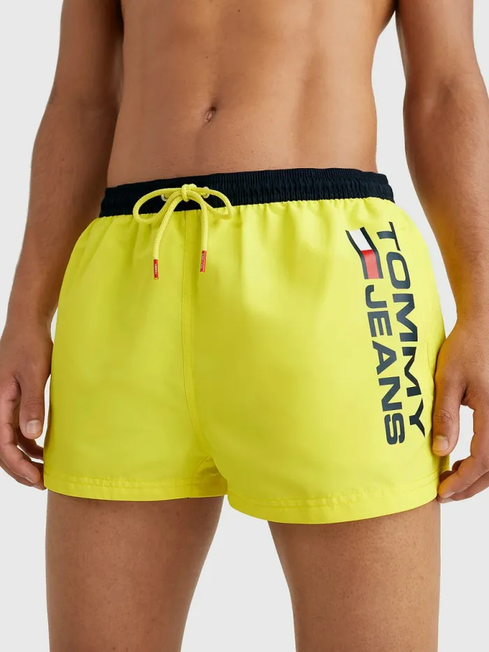 Tommy Hilfiger Contrast Pocket Extra Short Length Swim Shorts Magnetic Yellow Mens Swimwear Casaul Tommy Hilfiger Contrast Pocket Extra Short Length Swim Shorts Magnetic Yellow Mens Swimwear Casaul