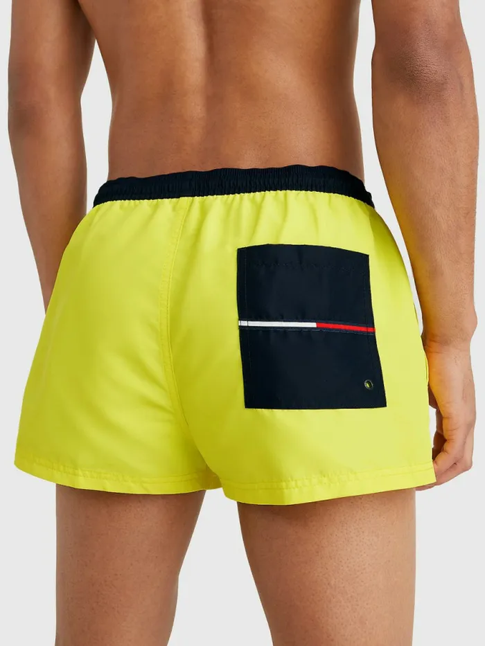 Tommy Hilfiger Contrast Pocket Extra Short Length Swim Shorts Magnetic Yellow Mens Swimwear Casaul