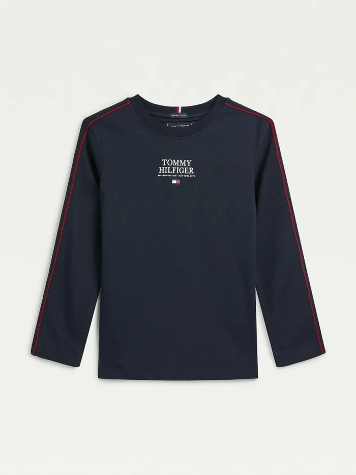 Tommy Hilfiger Contrast Tape Long Sleeve TShirt Cloudy Boys TShirts and Polos On Sale Tommy Hilfiger Contrast Tape Long Sleeve TShirt Cloudy Boys TShirts and Polos On Sale