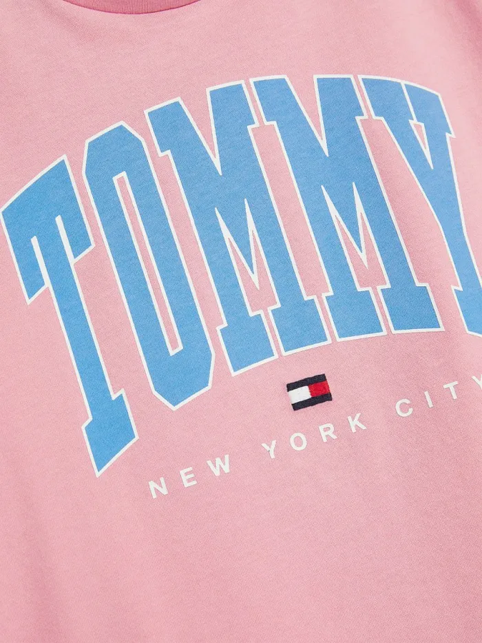 Tommy Hilfiger Contrast Varsity Logo TShirt Fresh Pink Girls Tops and TShirts Casaul